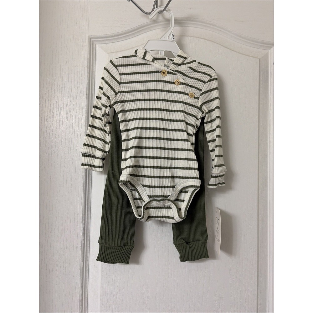 Rachel Zoe Baby Boy Set Green /White Stripe 3-6 Month Long Sleeve